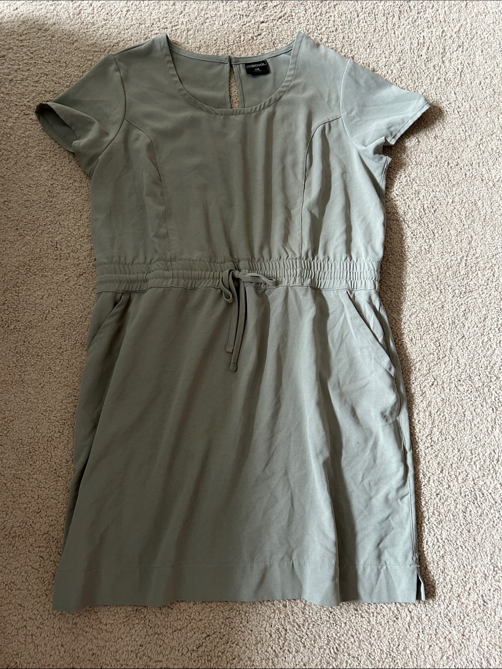 32 Degrees Sage Green Short Sleeve Drawstring Waist Dress